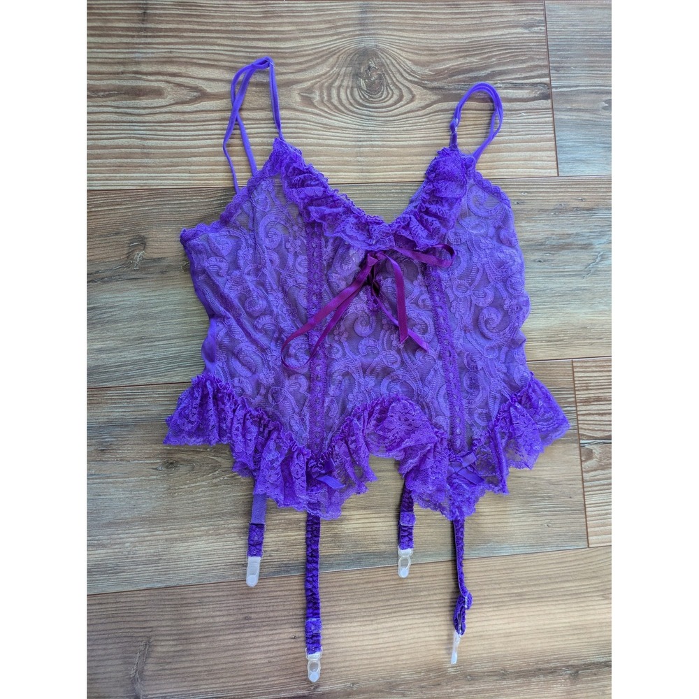 Vintage Fredericks Of Hollywood Purple Lace Garter Top Medium
